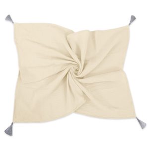 Muslin blanket for kids with tassels - cream