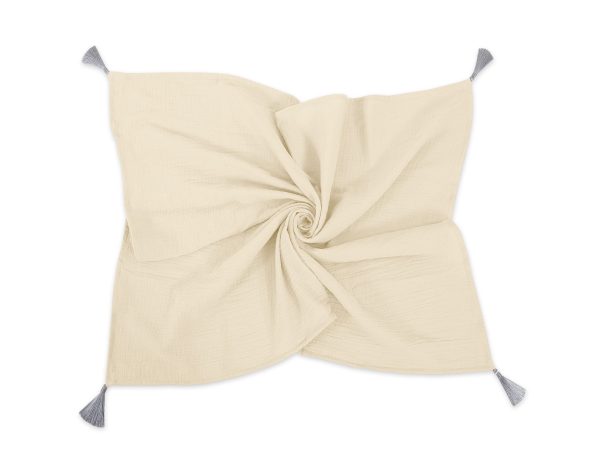Muslin blanket for kids with tassels - cream