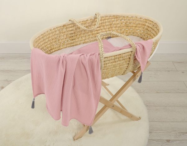 Muslin blanket for kids with tassels - pastel pink - Image 2