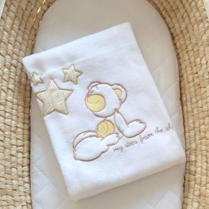 Polar fleece blanket for babies - Carlo- Teddy Bear with Stars white