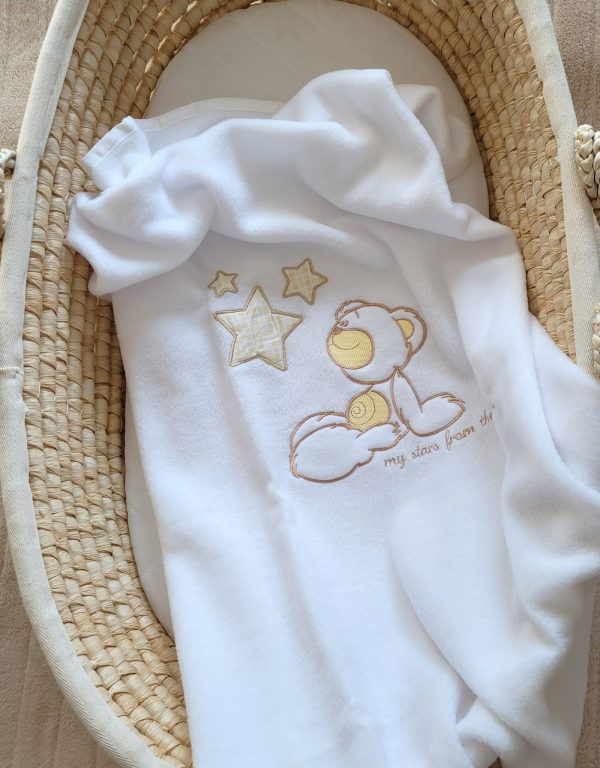 Polar fleece blanket for babies - Carlo- Teddy Bear with Stars white - Image 3