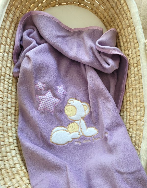 Polar fleece blanket for babies - Carlo- Teddy Bear with Stars lila - Image 3