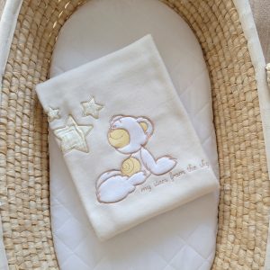 Polar fleece blanket for babies - Carlo- Teddy Bear with Stars creme