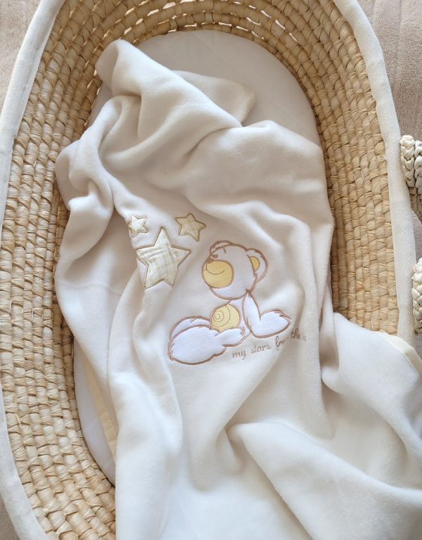 Polar fleece blanket for babies - Carlo- Teddy Bear with Stars creme - Image 3