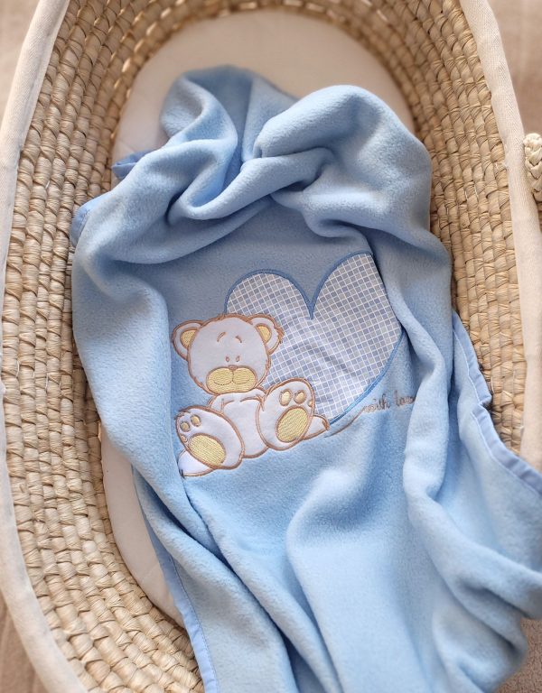Polar fleece blanket for babies - Milo- Teddy Bear with Heart blue - Image 3