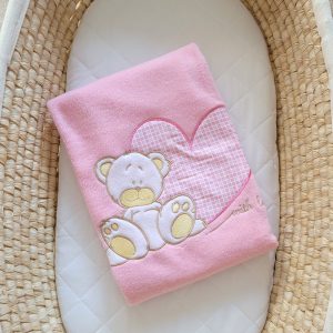 Polar fleece blanket for babies - Milo- Teddy Bear with Heart pink