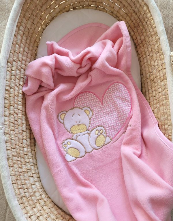 Polar fleece blanket for babies - Milo- Teddy Bear with Heart pink - Image 3