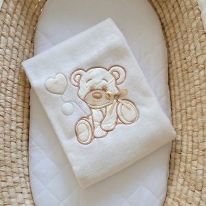 Polar fleece blanket for babies - Bear with bow cream