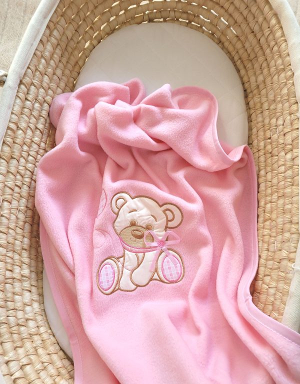 Polar fleece blanket for babies - Bear with bow pink - Image 3