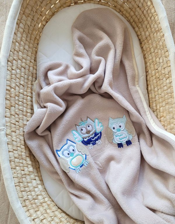 Polar fleece blanket for babies - Owls Bigi Zibi & Adele- beige - Image 3