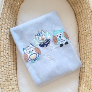 Polar fleece blanket for babies - Owls Bigi Zibi & Adele- bright blue