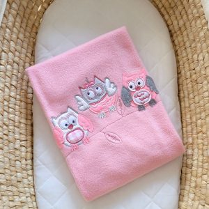 Polar fleece blanket for babies  - Owls Bigi Zibi & Adele- bright pink