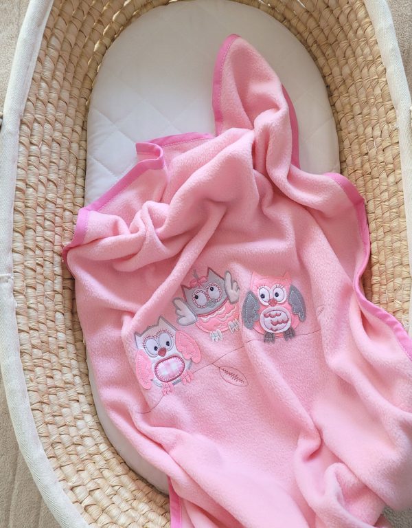 Polar fleece blanket for babies  - Owls Bigi Zibi & Adele- bright pink - Image 4