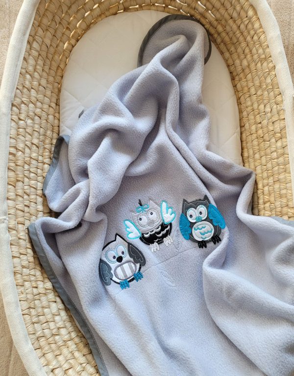 Polar fleece blanket for babies - Owls Bigi Zibi & Adele- grey-turquoise - Image 3