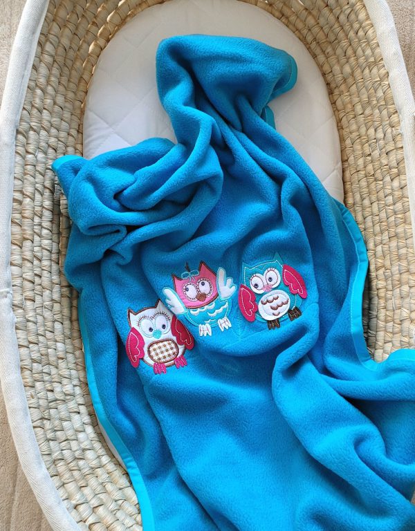 Polar fleece blanket for babies - Owls Bigi Zibi & Adele- turquoise - Image 3