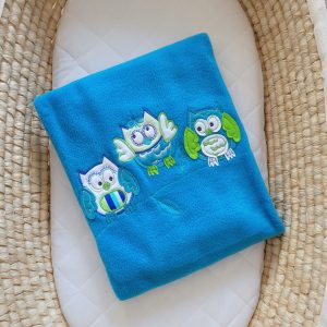 Polar fleece blanket for babies - Owls Bigi Zibi & Adele- turquoise