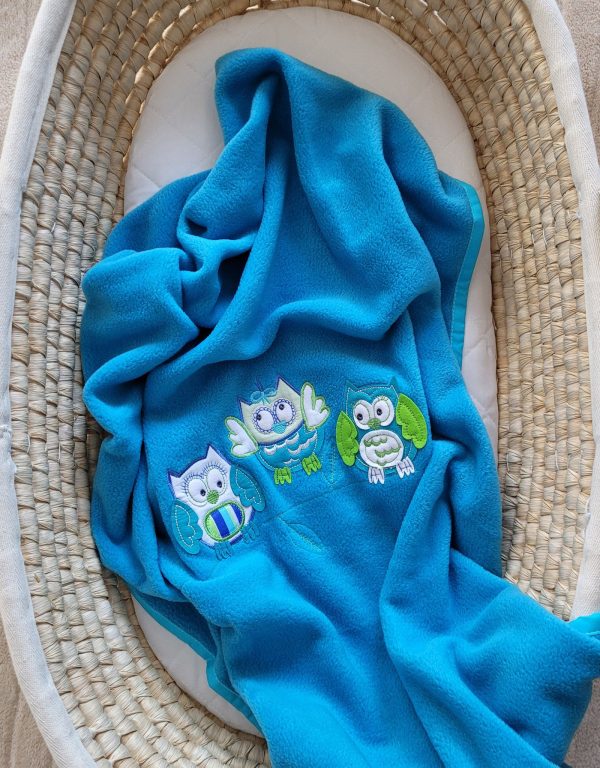 Polar fleece blanket for babies - Owls Bigi Zibi & Adele- turquoise - Image 3