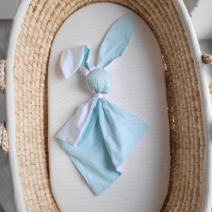 Soft cosy cuddly bunny blanket in cotton - Mint/ white