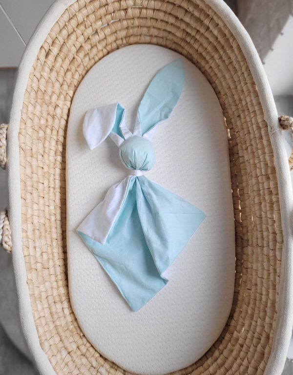 Soft cosy cuddly bunny blanket in cotton - Mint/ white