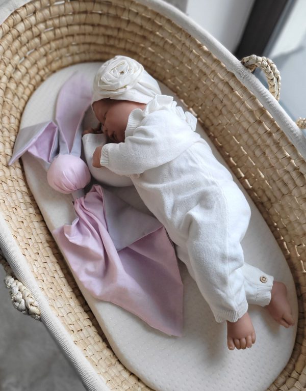 Soft cosy cuddly bunny blanket in cotton - Pink/ grey - Image 4