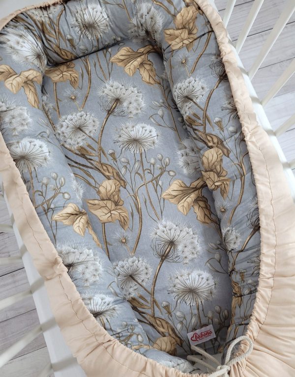 Baby nest double-sided Premium Cocoon for infants BOBONO- dandelions grey/ beige - Image 5