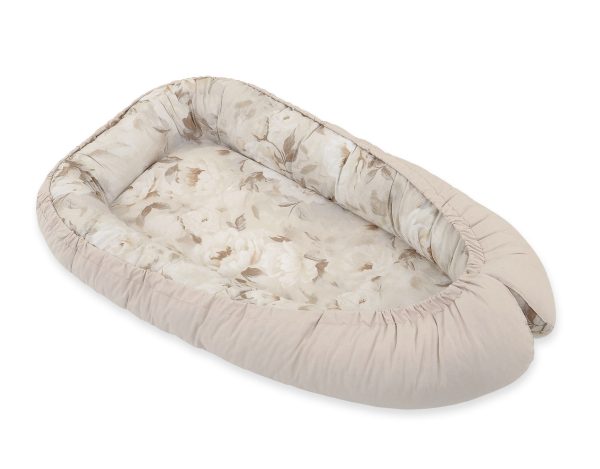 Baby nest double-sided Premium Cocoon for infants BOBONO- peonies/ stone - Image 3