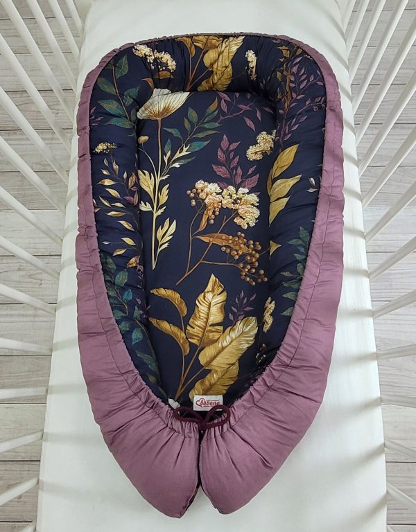 Baby nest double-sided Premium Cocoon for infants BOBONO- floristic/ retro pink - Image 3