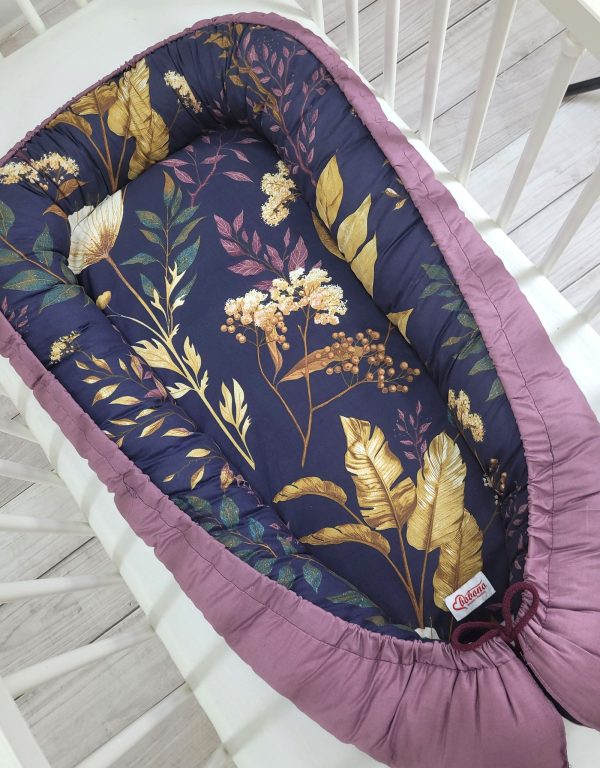 Baby nest double-sided Premium Cocoon for infants BOBONO- floristic/ retro pink - Image 4