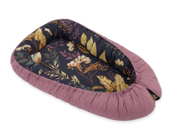 Baby nest double-sided Premium Cocoon for infants BOBONO- floristic/ retro pink - Image 5