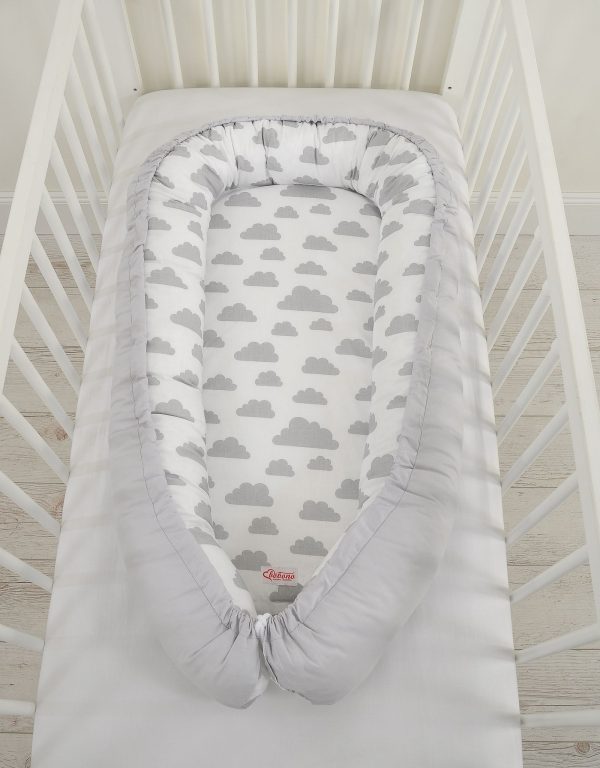 Baby nest double-sided Premium Cocoon for infants BOBONO- clouds gray/gray - Image 6
