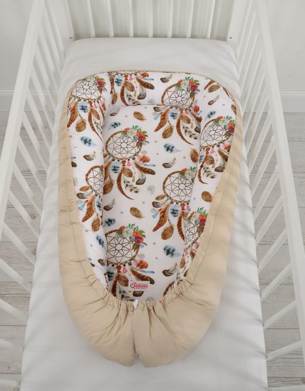 Baby nest double-sided Premium Cocoon for infants BOBONO- dream catchers white/beige - Image 5