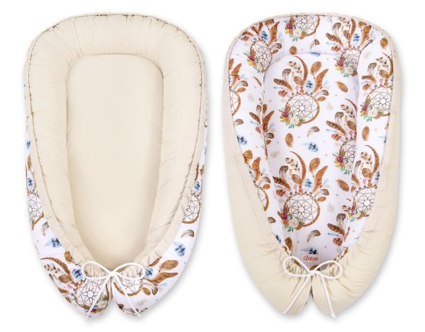 Baby nest double-sided Premium Cocoon for infants BOBONO- dream catchers white/beige - Image 3