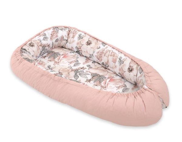Baby nest double-sided Premium Cocoon for infants BOBONO - sepia roses/pastel pink - Image 3