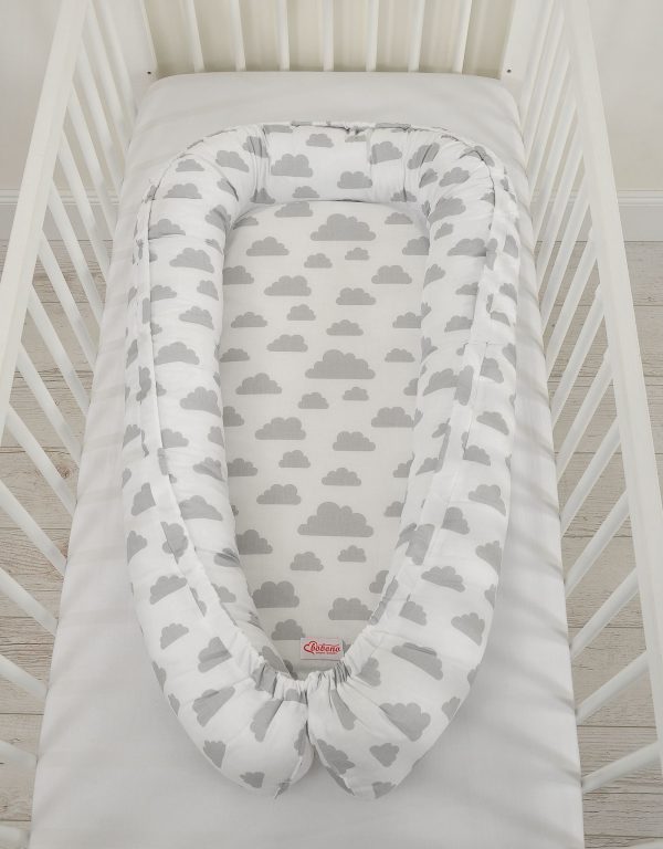 Baby nest double-sided Premium Cocoon for infants BOBONO- clouds gray - Image 3