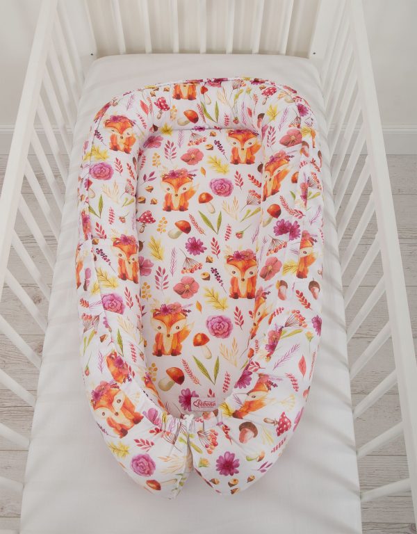 Baby nest double-sided Premium Cocoon for infants BOBONO- fox in a wreath - Image 3