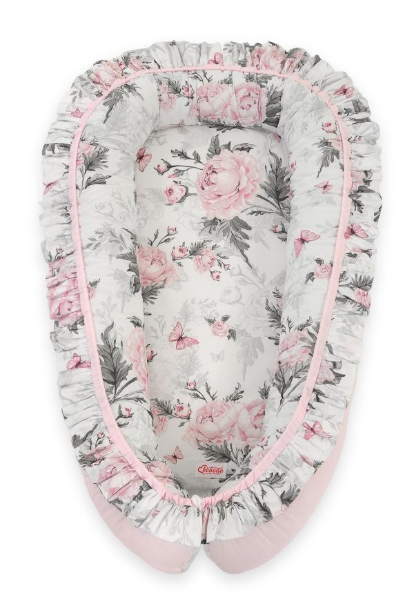 Baby nest Premium Cocoon for infants with a ruffle - Romantic peonies - Image 3