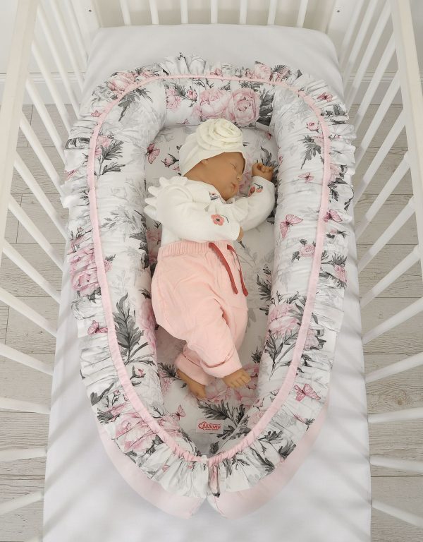 Baby nest Premium Cocoon for infants with a ruffle - Romantic peonies - Image 5