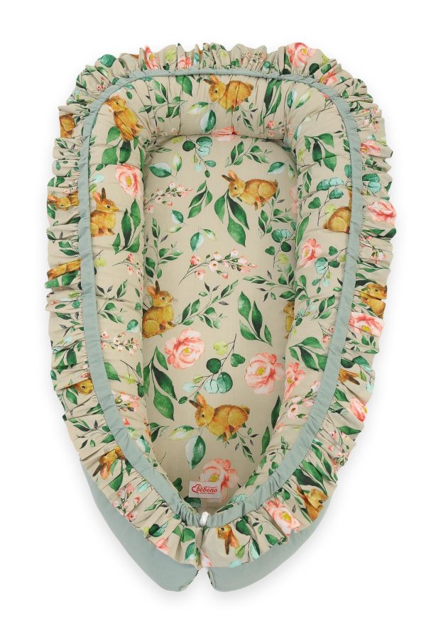 Baby nest Premium Cocoon for infants with a ruffle - Rabbit with flowers - Image 3