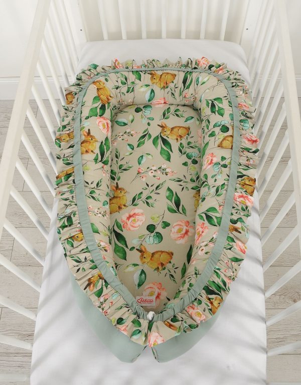 Baby nest Premium Cocoon for infants with a ruffle - Rabbit with flowers - Image 4