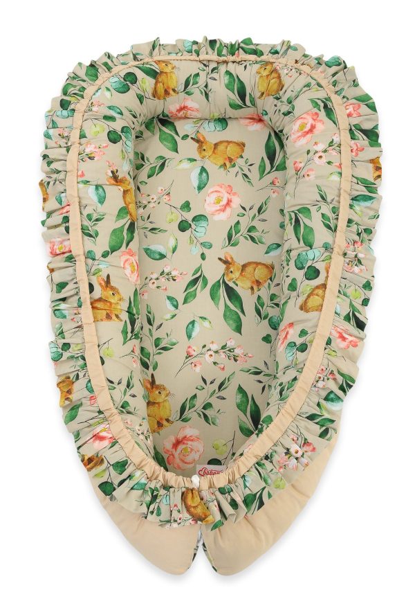 Baby nest Premium Cocoon for infants with a ruffle - Rabbit with flowers - Image 3
