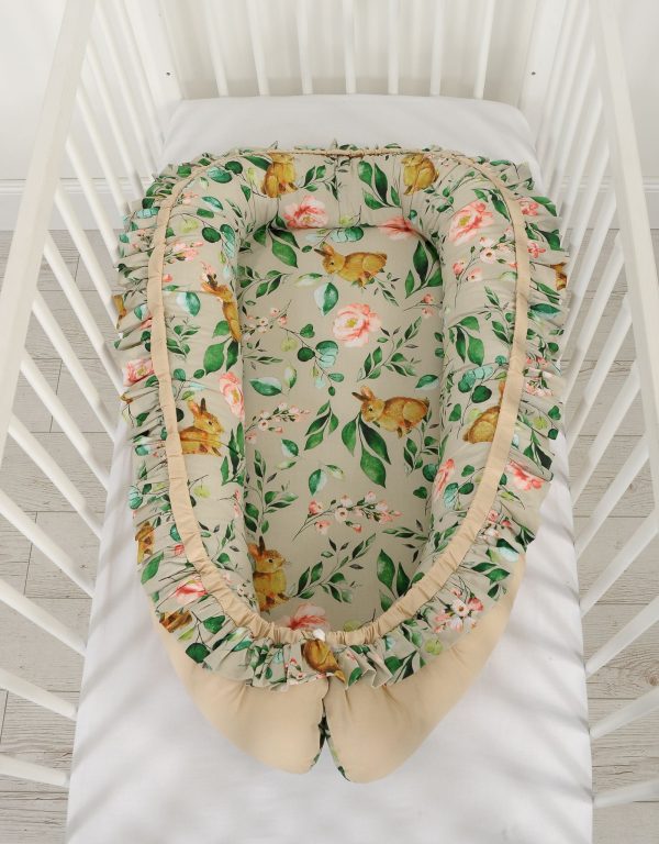 Baby nest Premium Cocoon for infants with a ruffle - Rabbit with flowers - Image 4