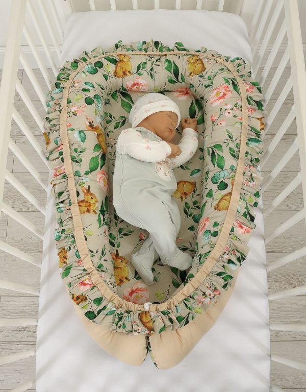 Baby nest Premium Cocoon for infants with a ruffle - Rabbit with flowers - Image 5