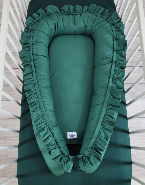 Baby nest Premium Cocoon for infants with a ruffle MY SWEET BABY- bottle green - Image 3
