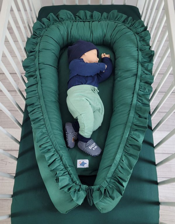 Baby nest Premium Cocoon for infants with a ruffle MY SWEET BABY- bottle green - Image 4