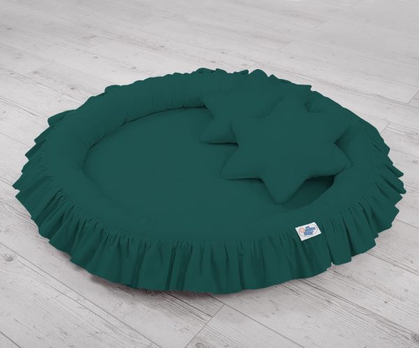 Set: Hanging baldachin for children's room cotton + nest with flounce + pillows - bottle green - Image 5