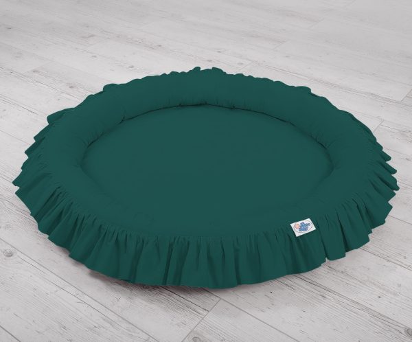 Set: Hanging baldachin for children's room cotton + nest with flounce + pillows - bottle green - Image 6