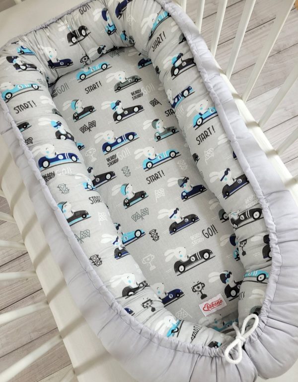 Baby nest double-sided Premium Cocoon for infants BOBONO- gray rabbits - Image 2