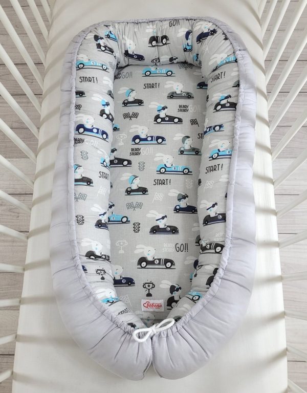 Baby nest double-sided Premium Cocoon for infants BOBONO- gray rabbits - Image 3