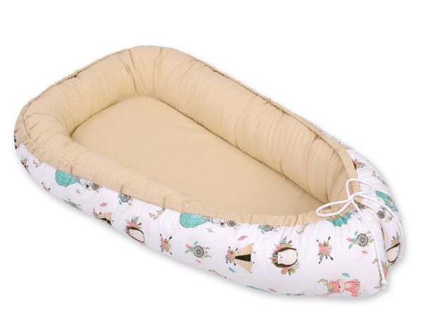 Baby nest double-sided Premium Cocoon for infants BOBONO- foxes beige/beige - Image 3