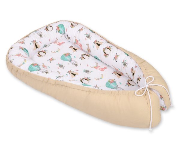 Baby nest double-sided Premium Cocoon for infants BOBONO- foxes beige/beige - Image 4